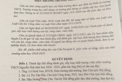 QUYẾT ĐỊNH THÀNH LẬP HỘI ĐỒNG ĐÁNH GIÁ, XẾP LOẠI CHẤT LƯỢNG VIÊN CHỨC NĂM HỌC 2024-2025